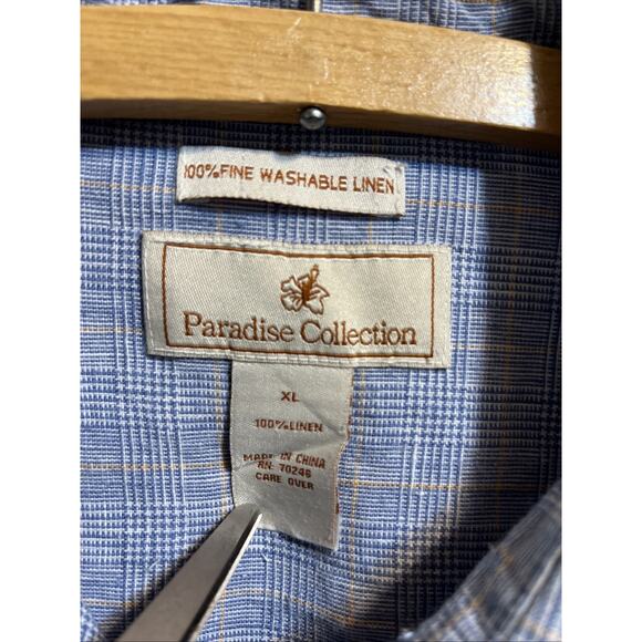 paradise collection men’s XL Linen Short Sleeve Button Up Shirt Blue Summer Cool - Picture 3 of 8